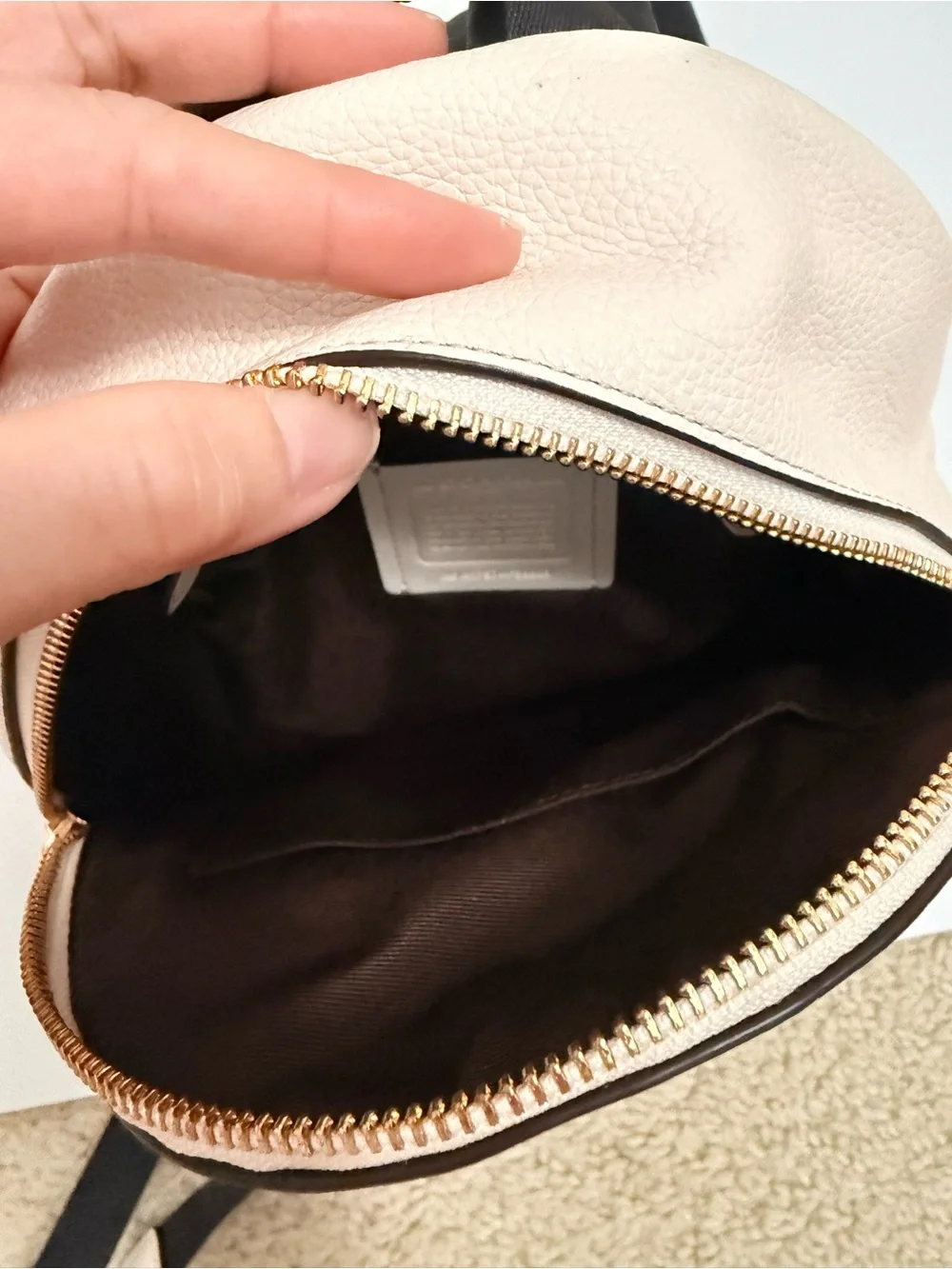 Coach Mini Pebbled Leather Backpack in Cream with Gold Hardware